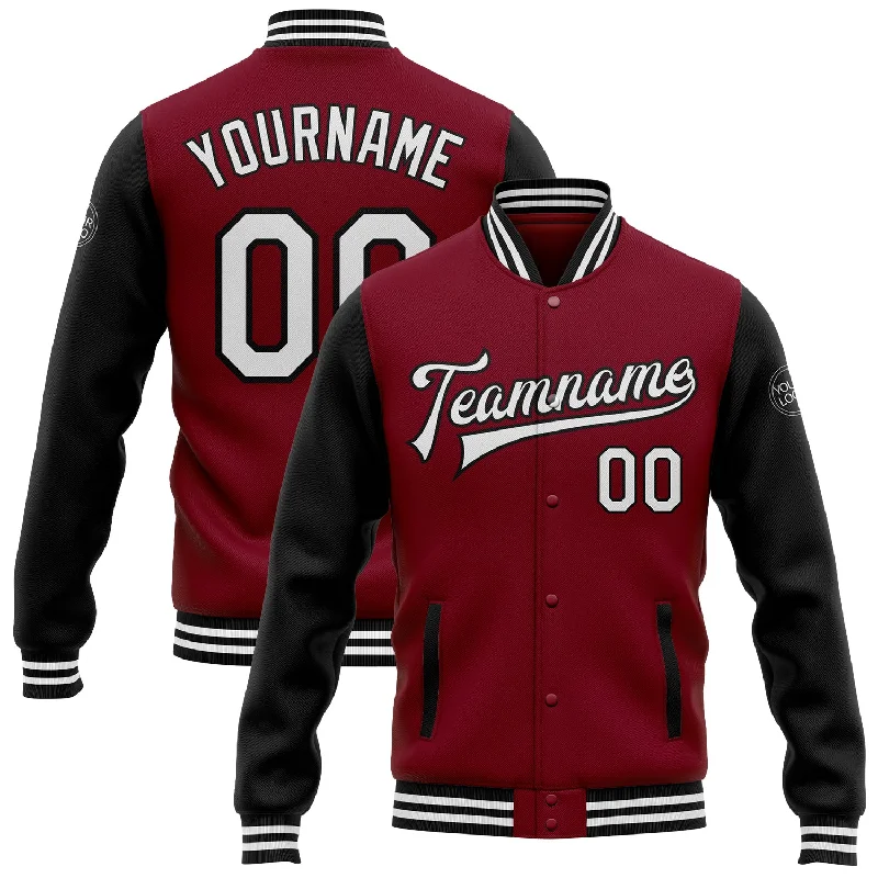 Fishing rod stabilizing strap-Custom Crimson White-Black Bomber Full-Snap Varsity Letterman Two Tone Jacket