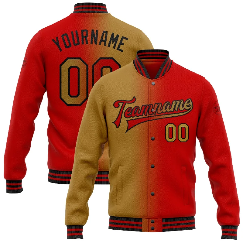 Fishing pliers with grip rack-Custom Red Old Gold-Black Bomber Full-Snap Varsity Letterman Gradient Fashion Jacket