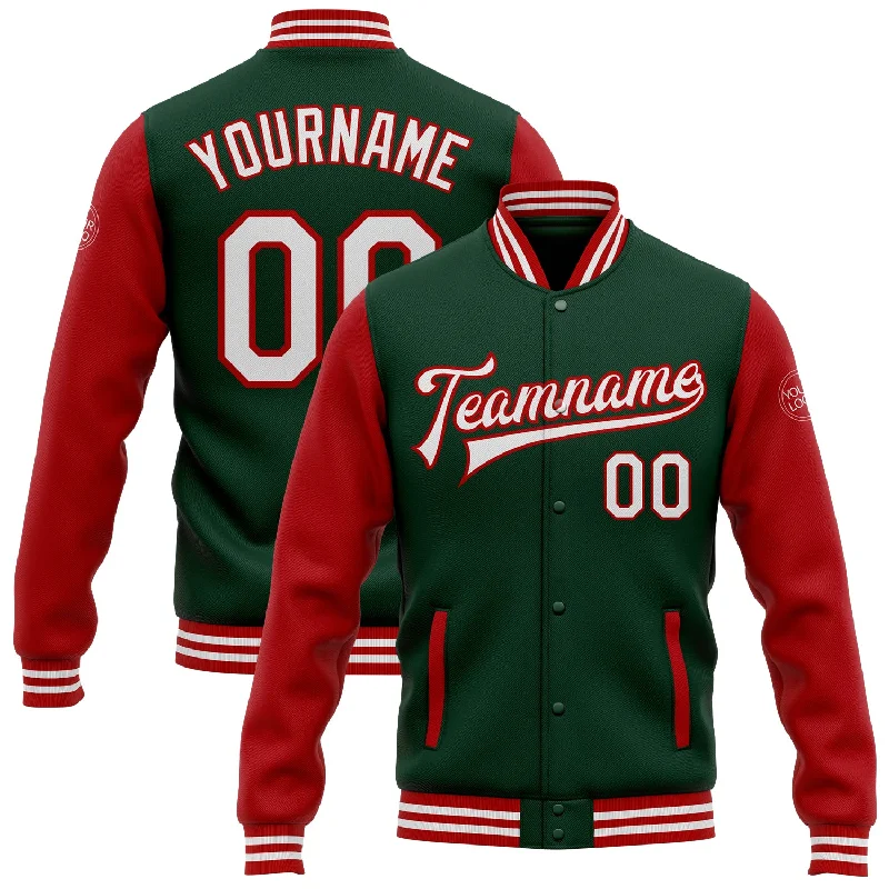 Fishing bait freezing clamp-Custom Green White-Red Bomber Full-Snap Varsity Letterman Two Tone Jacket