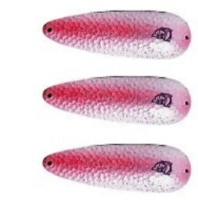 Fishing rod angle clamp-Three Eppinger Seadevlet Pearl Pink Fishing Spoon Lures 1 1/2 oz  4" 61-336