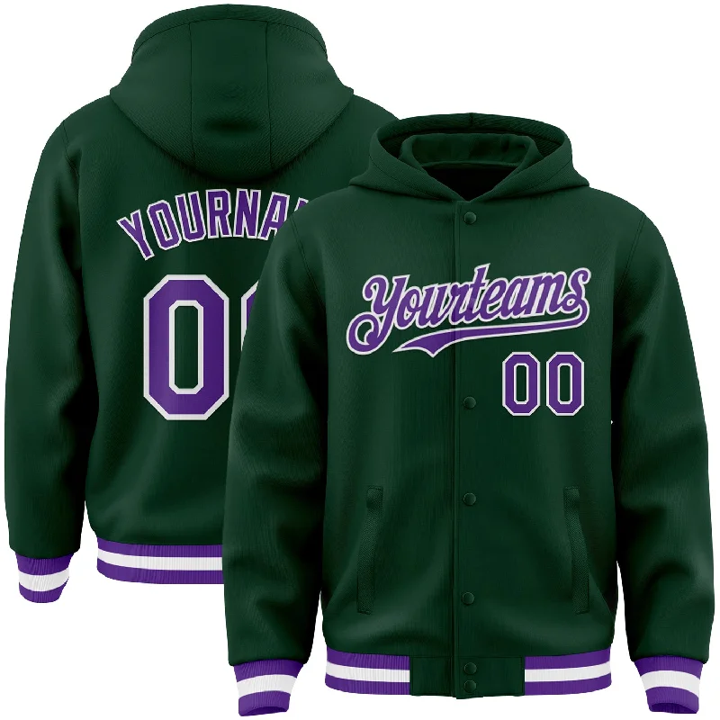 Fishing rod locking stand-Custom Green Purple-White Bomber Full-Snap Varsity Letterman Hoodie Jacket