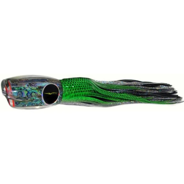 Fishing line braiding stand-Black Bart Blue Breakfast Heavy Tackle Lure - Green/Black Dot