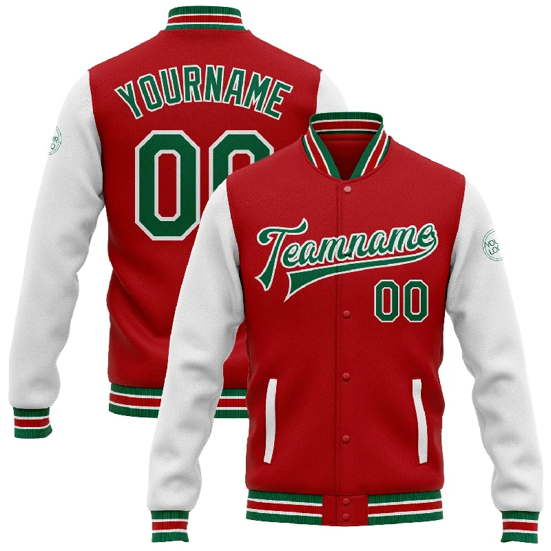 Fishing bait drying rack-Custom Red Kelly Green-White Bomber Full-Snap Varsity Letterman Two Tone Jacket