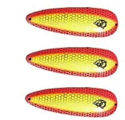 Fishing bait sealing clamp-Three Eppinger Seadevle Chartreuse Orange Fishing Spoon Lures 3 oz  5 3/4" 60-73