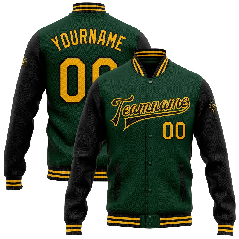 Fishing line loop rack-Custom Green Gold-Black Bomber Full-Snap Varsity Letterman Two Tone Jacket