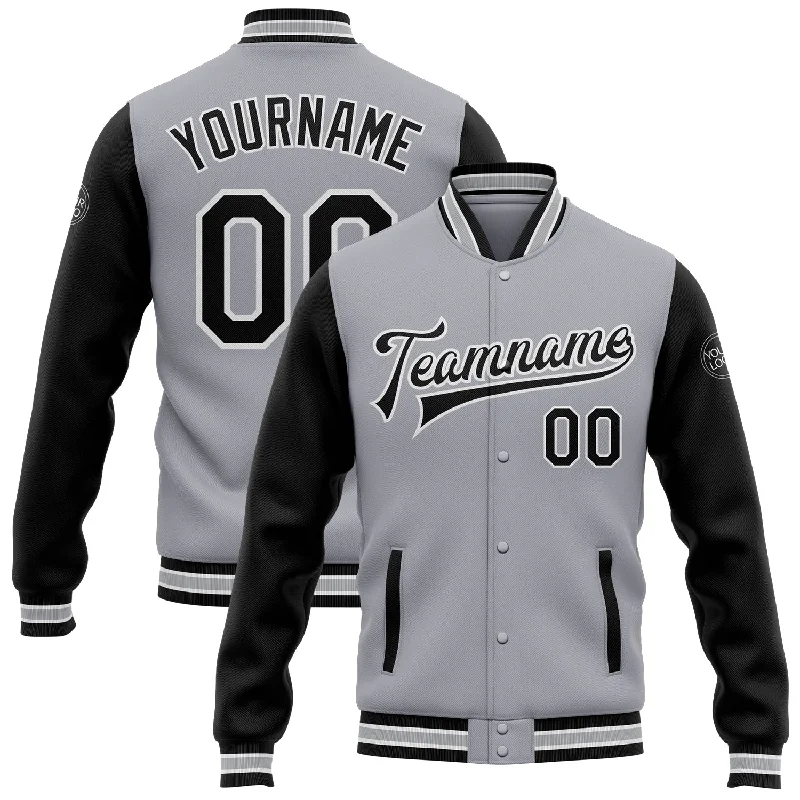 Fishing rod stabilizing stand-Custom Gray Black-White Bomber Full-Snap Varsity Letterman Two Tone Jacket