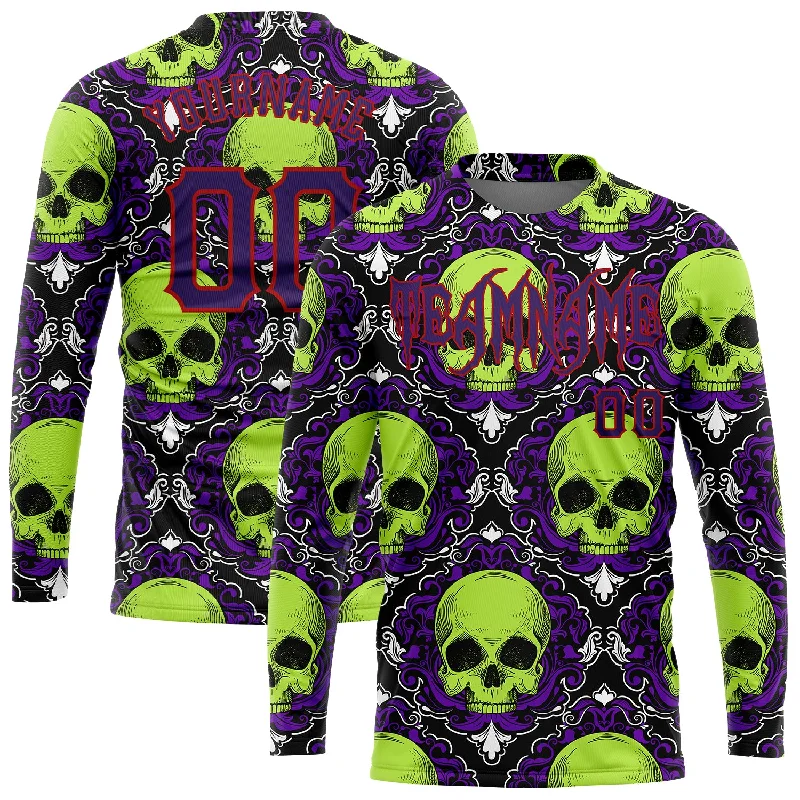 Fishing rod stabilizing rack-Custom 3D Pattern Halloween Skulls Long Sleeve Performance T-Shirt