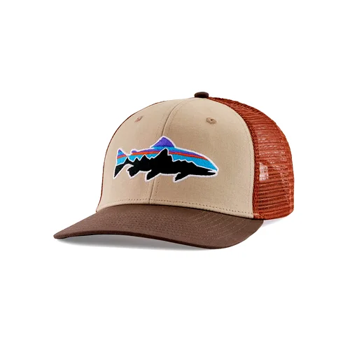 Fishing line twisting stand-Patagonia Fitz Roy Trout Trucker Hat, Oar Tan