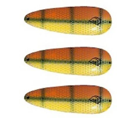 Fishing bait shaping rack-Three Eppinger Huskie Junior Orange/Green Perch Fishing Spoons 2 oz 4 1/2" 7-36