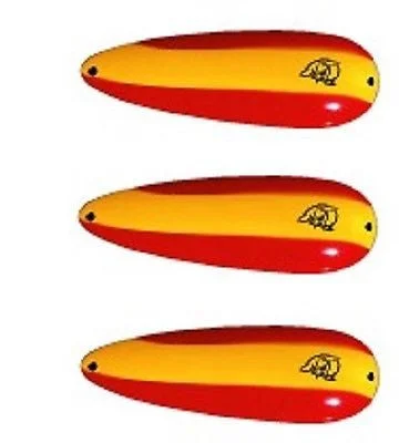 Fishing reel line rack-Three Eppinger Huskie Junior Red/Yellow Stripe Fishing Spoons 2 oz 4 1/2" 7-43