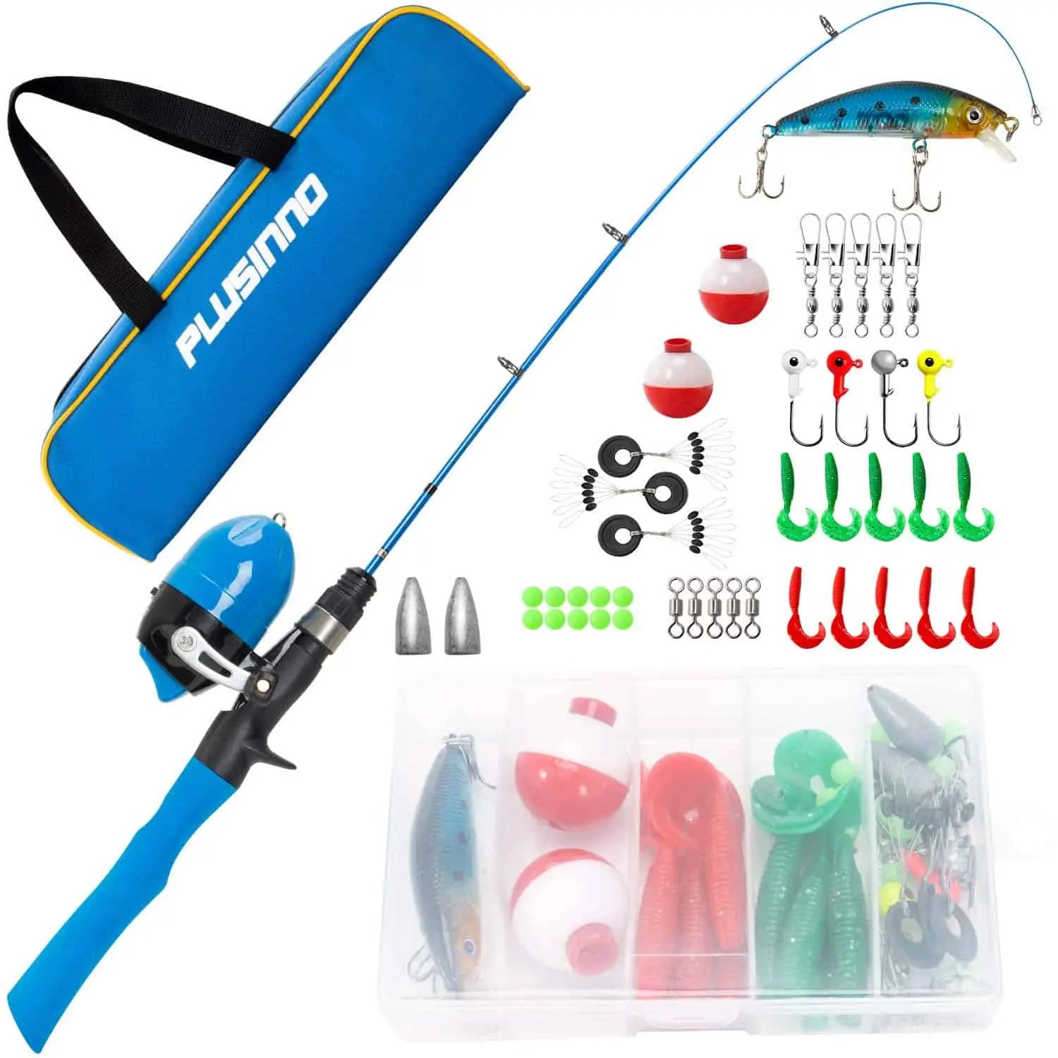 Fishing reel tension holder-PLUSINNO KFR1 Kids Fishing Rod Combo Full Kits with Bag