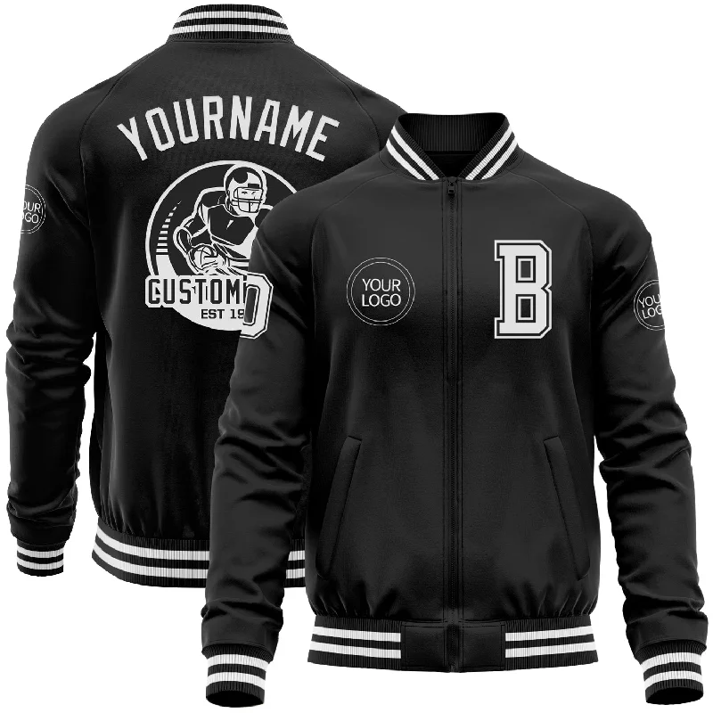 Fishing bait freezing rack-Custom Black White Bomber Varsity Letterman Zipper Jacket