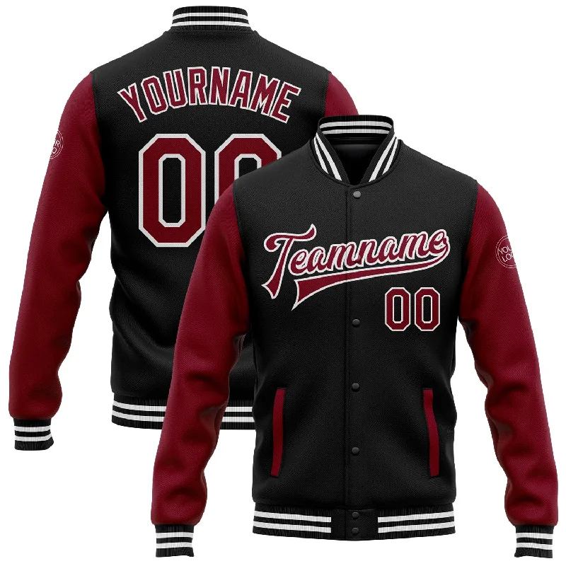 Fishing tackle adjustable clamp-Custom Black Crimson-White Bomber Full-Snap Varsity Letterman Two Tone Jacket