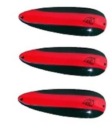 Fishing rod securing holder-Three Eppinger Huskie Junior Green/Red Stripe Fishing Spoons 2 oz 4 1/2" 7-12