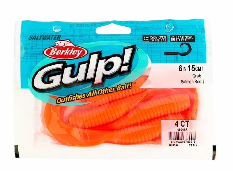 Fishing bait slicing rack-Berkley Gulp! Saltwater Grub - 6 in. - Salmon Red