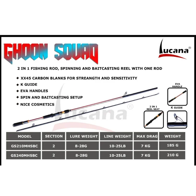 Fishing rod securing rack-Lucana Ghoon Squad K-Guide 7ft and 8ft 2 in 1 Fishing Rod