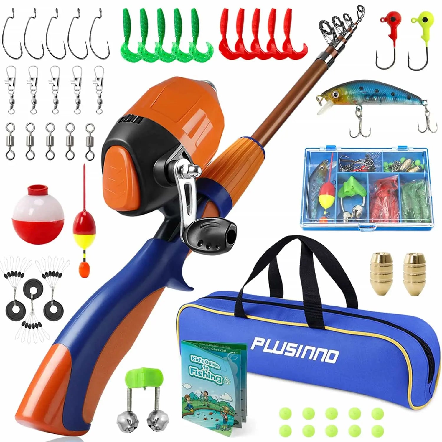 Fishing bait pressing stand-PLUSINNO KFR2 Kids Fishing Rod Combo Full Kits with Bag