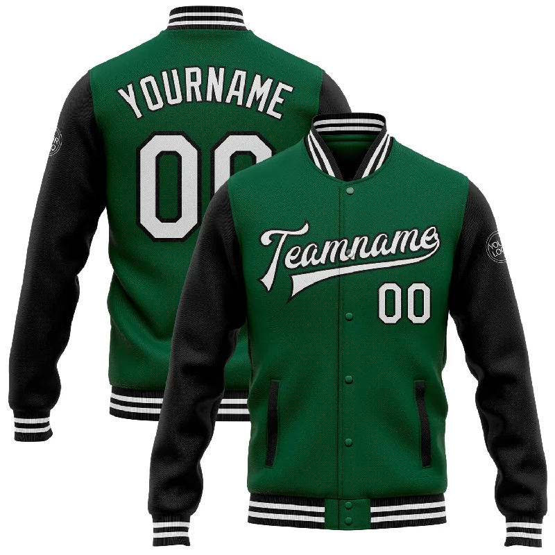 Fishing bait slicing rack-Custom Kelly Green White-Black Bomber Full-Snap Varsity Letterman Two Tone Jacket