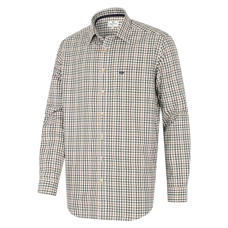 Fishing reel line holder-Hoggs Of Fife Garvock Cotton Twill Herringbone Check Shirt - Brown/Green