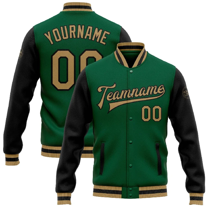 Fishing hook angle clamp-Custom Kelly Green Old Gold-Black Bomber Full-Snap Varsity Letterman Two Tone Jacket