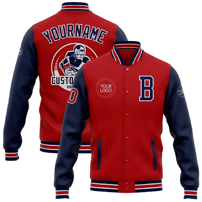 Fishing rod display rack-Custom Red Navy-White Bomber Full-Snap Varsity Letterman Two Tone Jacket