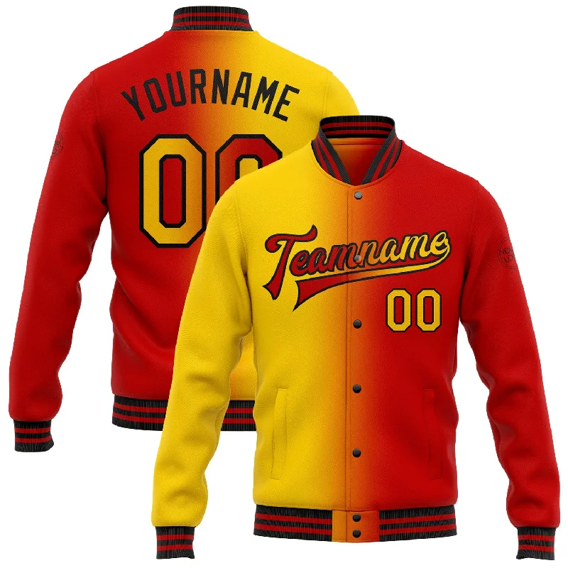 Fishing bait freezing rack-Custom Red Yellow-Black Bomber Full-Snap Varsity Letterman Gradient Fashion Jacket