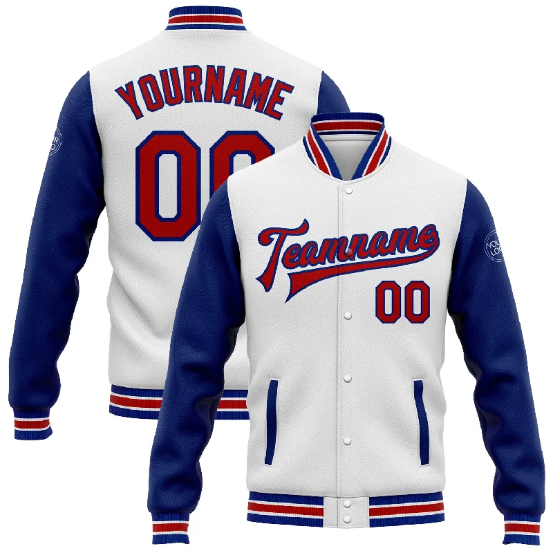 Fishing rod locking rack-Custom White Red-Royal Bomber Full-Snap Varsity Letterman Two Tone Jacket