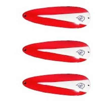 Fishing line braiding clamp-Three Eppinger Huskie Junior Red/White Chunk Fishing Spoons 2 oz 4 1/2" 7-8