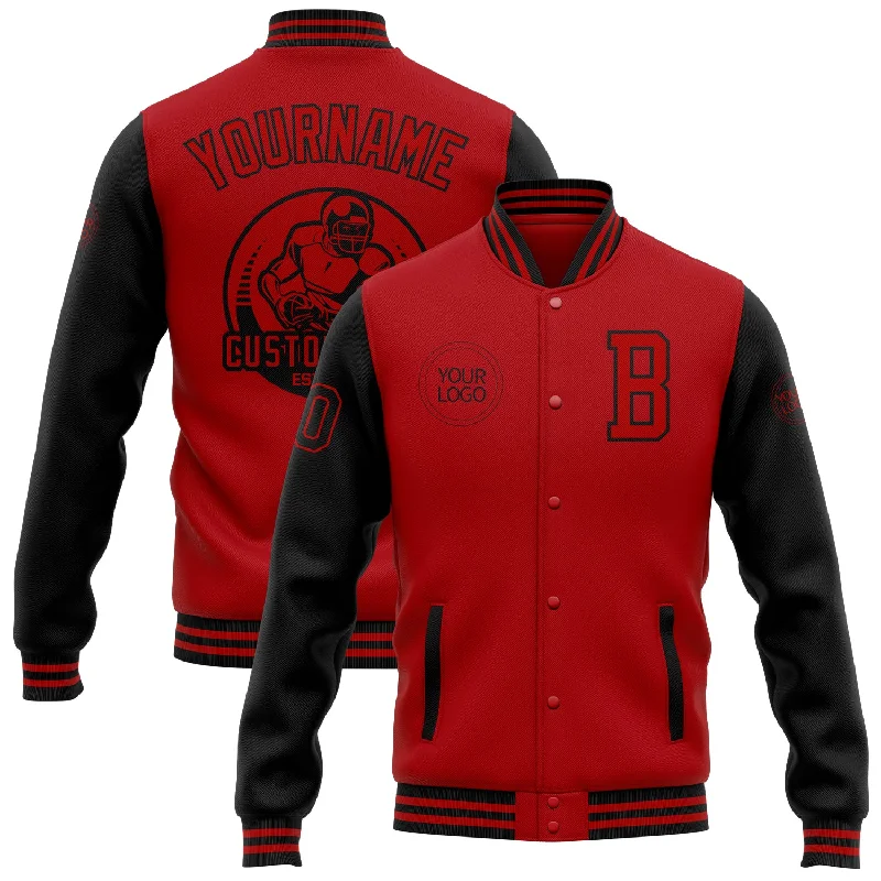 Fishing tackle stacking clamp-Custom Red Black Bomber Full-Snap Varsity Letterman Two Tone Jacket