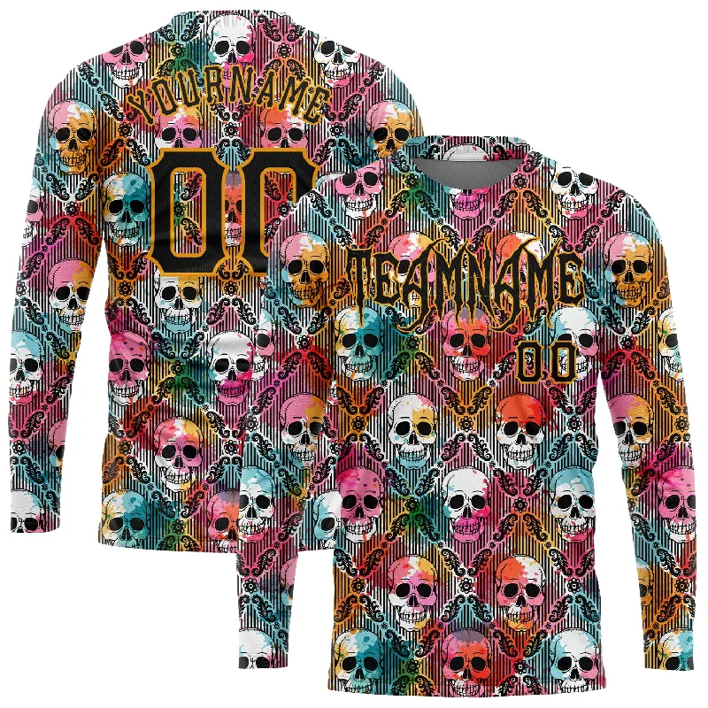 Fishing rod stabilizing rack-Custom 3D Pattern Halloween Skulls Long Sleeve Performance T-Shirt