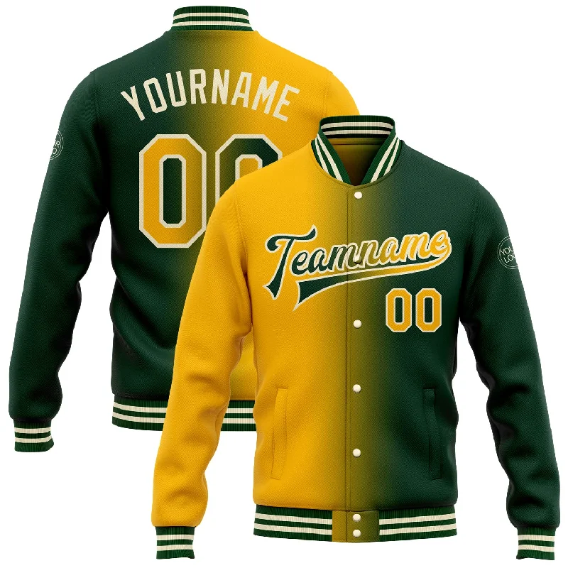 Fishing pliers ergonomic grip-Custom Green Gold-Cream Bomber Full-Snap Varsity Letterman Gradient Fashion Jacket