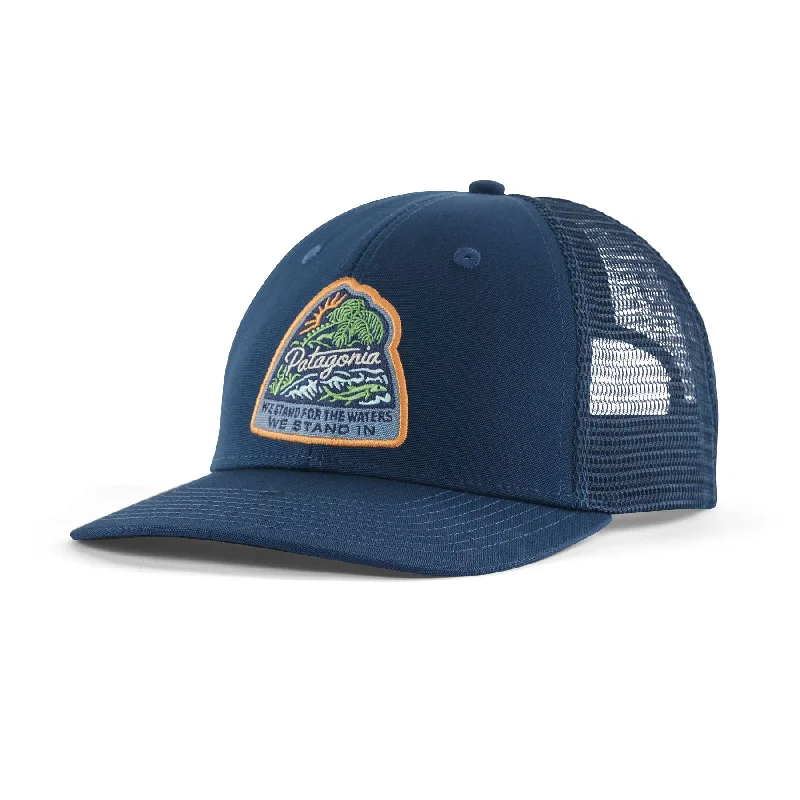 Fishing tackle foldable rack-Patagonia Take a Stand Trucker Hat Bayou Badge: Tidepool Blue