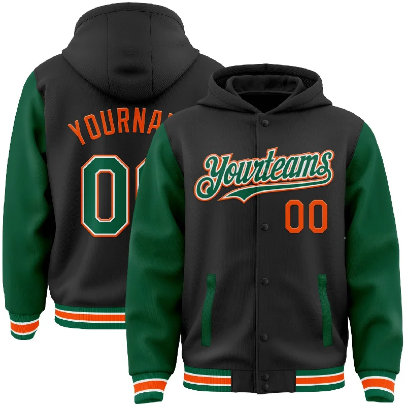 Fishing bait freezing clamp-Custom Black Kelly Green-Orange Bomber Full-Snap Varsity Letterman Two Tone Hoodie Jacket