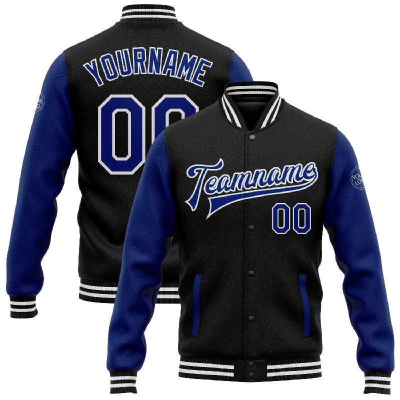 Fishing rod locking rack-Custom Black Royal-White Bomber Full-Snap Varsity Letterman Two Tone Jacket