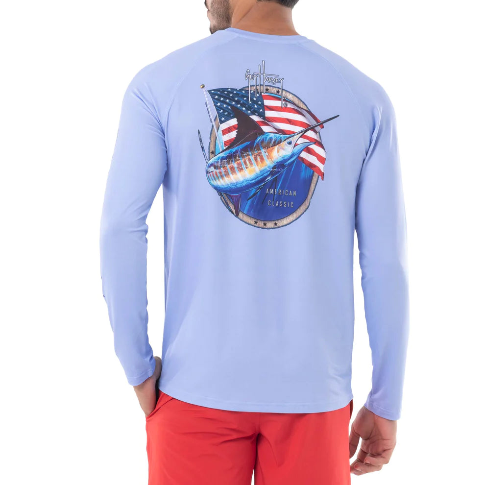 Fishing hook crimping pliers-Guy Harvey Men's American Classic Performance Raglan Sun Protection Top