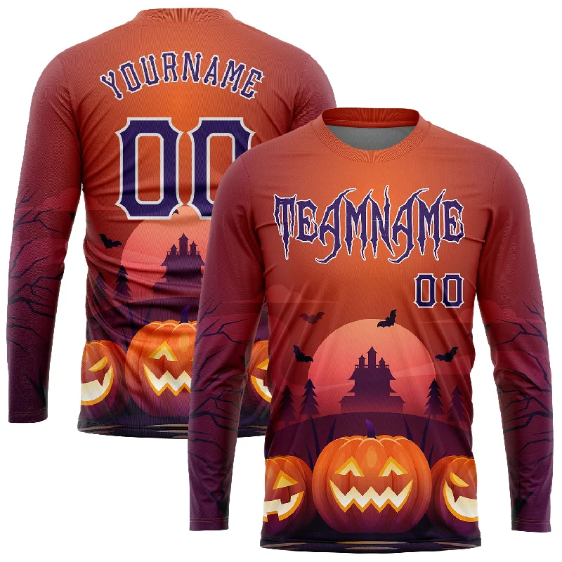 Fishing hook tension rack-Custom 3D Pattern Halloween Pumpkins Horror Night Long Sleeve Performance T-Shirt