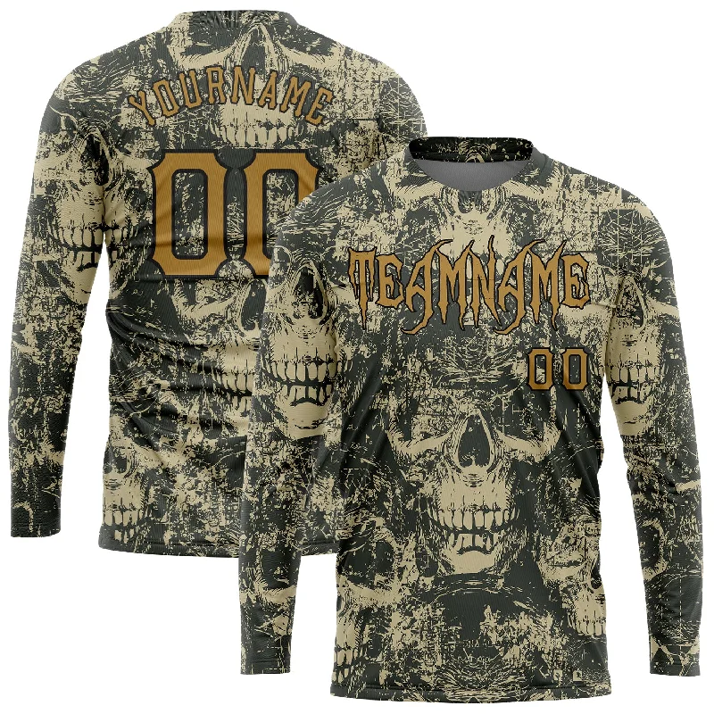 Fishing hook bending rack-Custom 3D Pattern Halloween Skulls Long Sleeve Performance T-Shirt