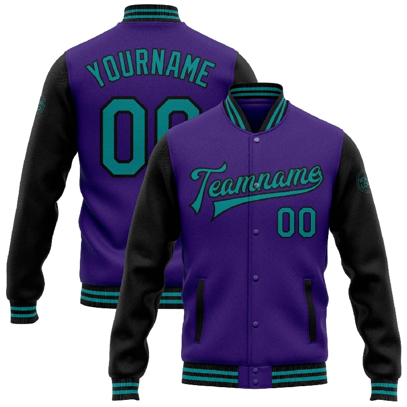 Fishing bait dispensing tray-Custom Purple Teal-Black Bomber Full-Snap Varsity Letterman Two Tone Jacket