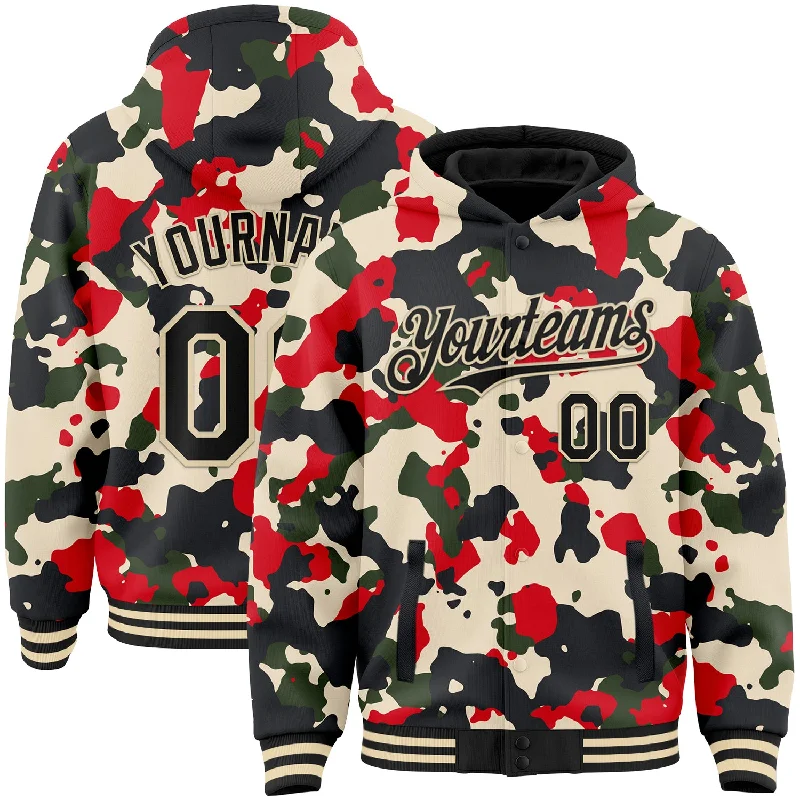 Fishing pliers with line lock-Custom Camo Black-Cream 3D Bomber Full-Snap Varsity Letterman Salute To Service Hoodie Jacket