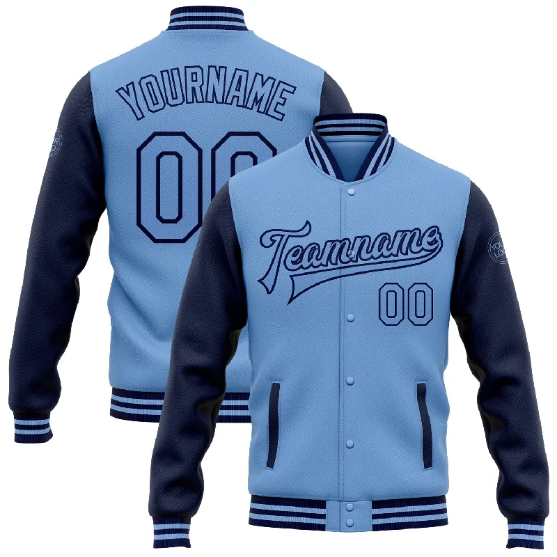 Fishing pliers with grip rack-Custom Light Blue Navy Bomber Full-Snap Varsity Letterman Two Tone Jacket