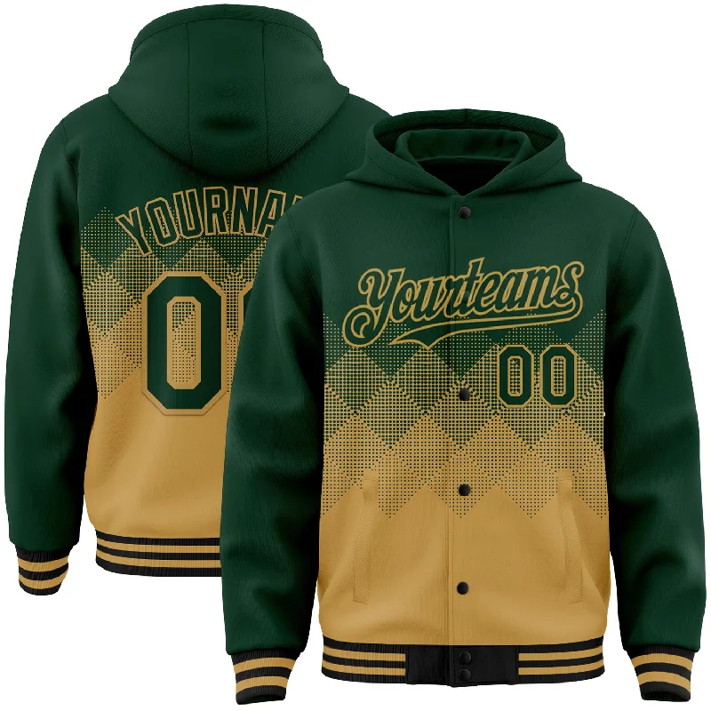 Fishing bait slicing rack-Custom Green Old Gold-Black Gradient Square Shape 3D Pattern Design Bomber Full-Snap Varsity Letterman Hoodie Jacket