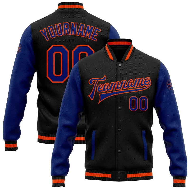 Fishing bait cooling clamp-Custom Black Royal-Orange Bomber Full-Snap Varsity Letterman Two Tone Jacket