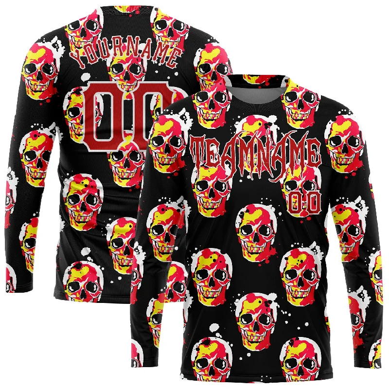 Fishing rod securing rack-Custom 3D Pattern Halloween Skulls Long Sleeve Performance T-Shirt