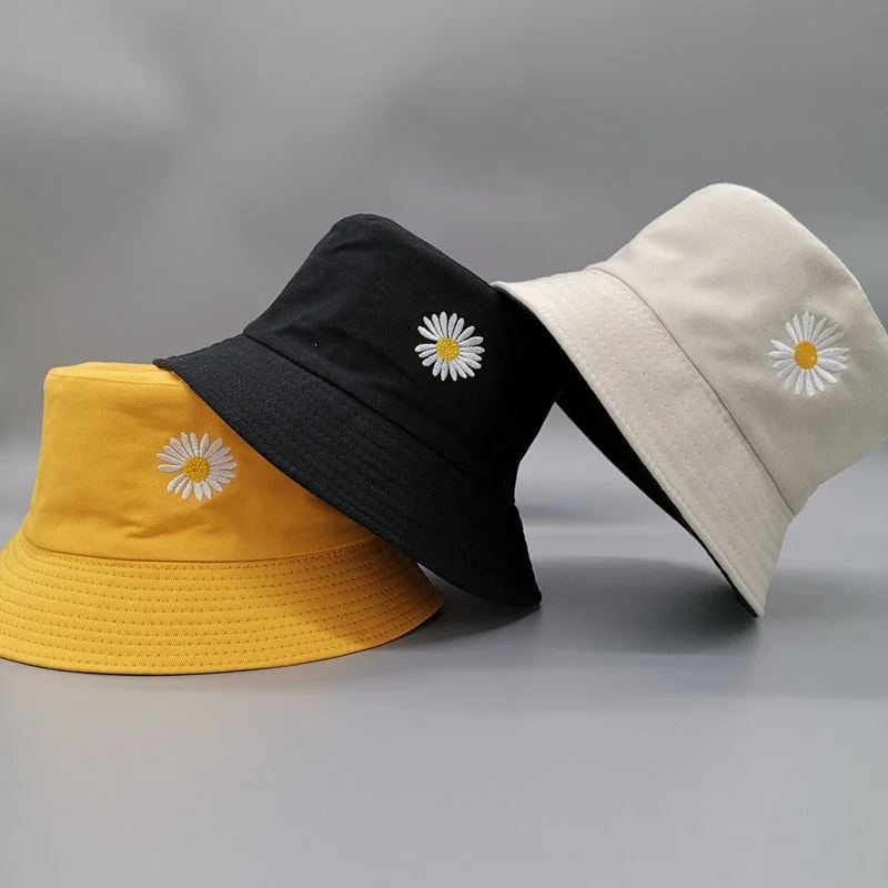 Fishing tackle stacking holder-Sunscreen Daisy Embroidery Fisherman Hat