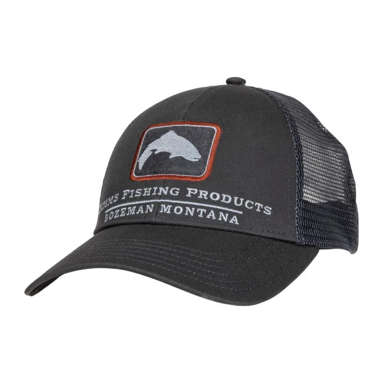 Fishing bait pressing rack-Simms Trout Icon Trucker Cap - Carbon