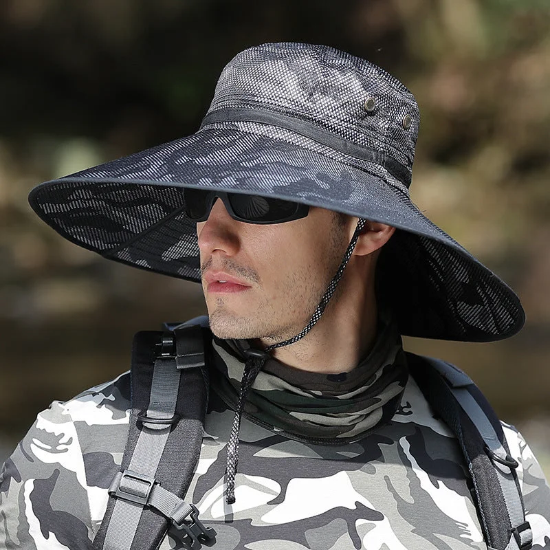 Fishing bait drying rack-K51 Men's Summer Hat Outdoor Sun Screen Camouflage Hiking Hats Cycling Fishing Cap Big Brim Fisherman hat UV Protection