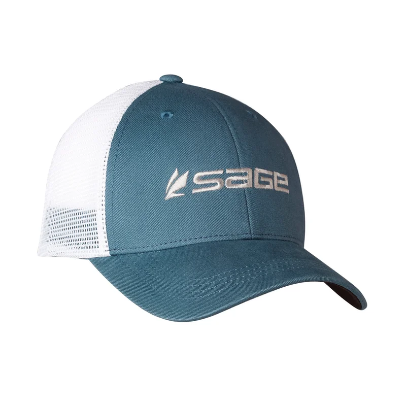 Fishing reel spool holder-Sage Mesh Back Hat Blue