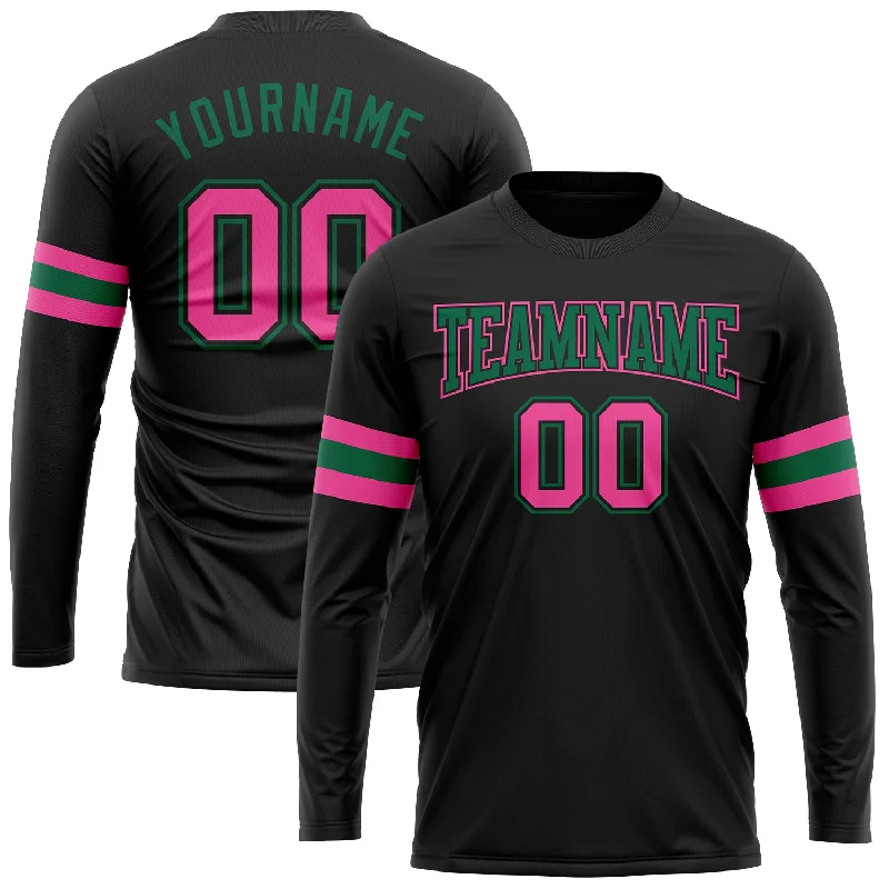 Fishing hook tension stand-Custom Black Pink-Kelly Green Long Sleeve Performance T-Shirt