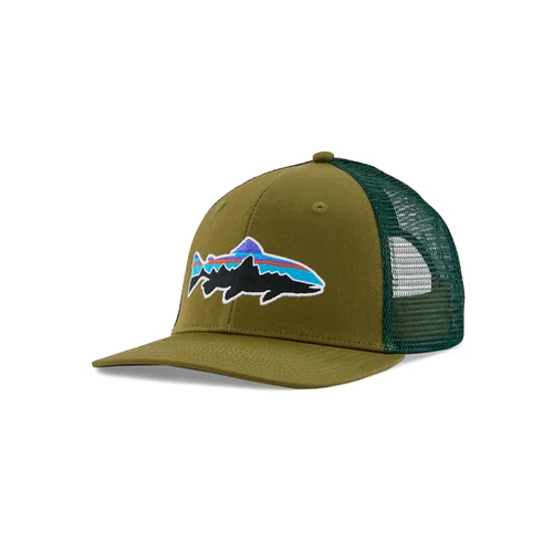 Fishing tackle adjustable holder-Patagonia Fitz Roy Trout Trucker Hat, Wyoming Green