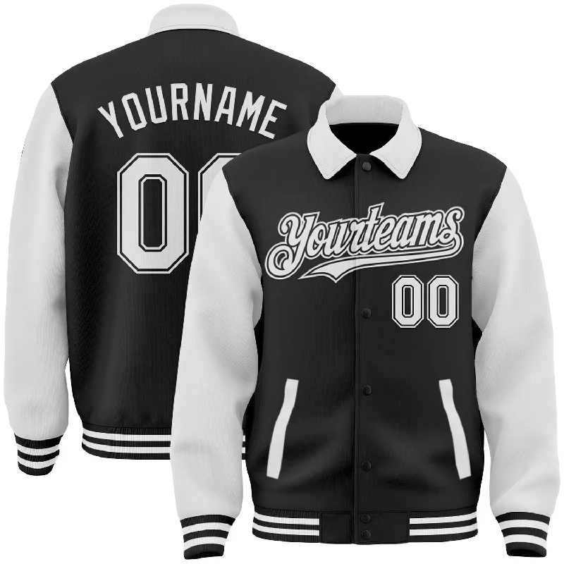 Fishing hook angle rack-Custom Black White Bomber Full-Snap Varsity Letterman Two Tone Lapel Collar Byron Jacket